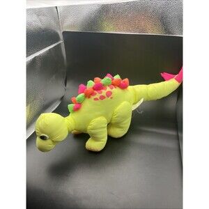 1990’s Vintage Plush Dinosaur Neon Yellow Pink Well Made Stuffie FUN